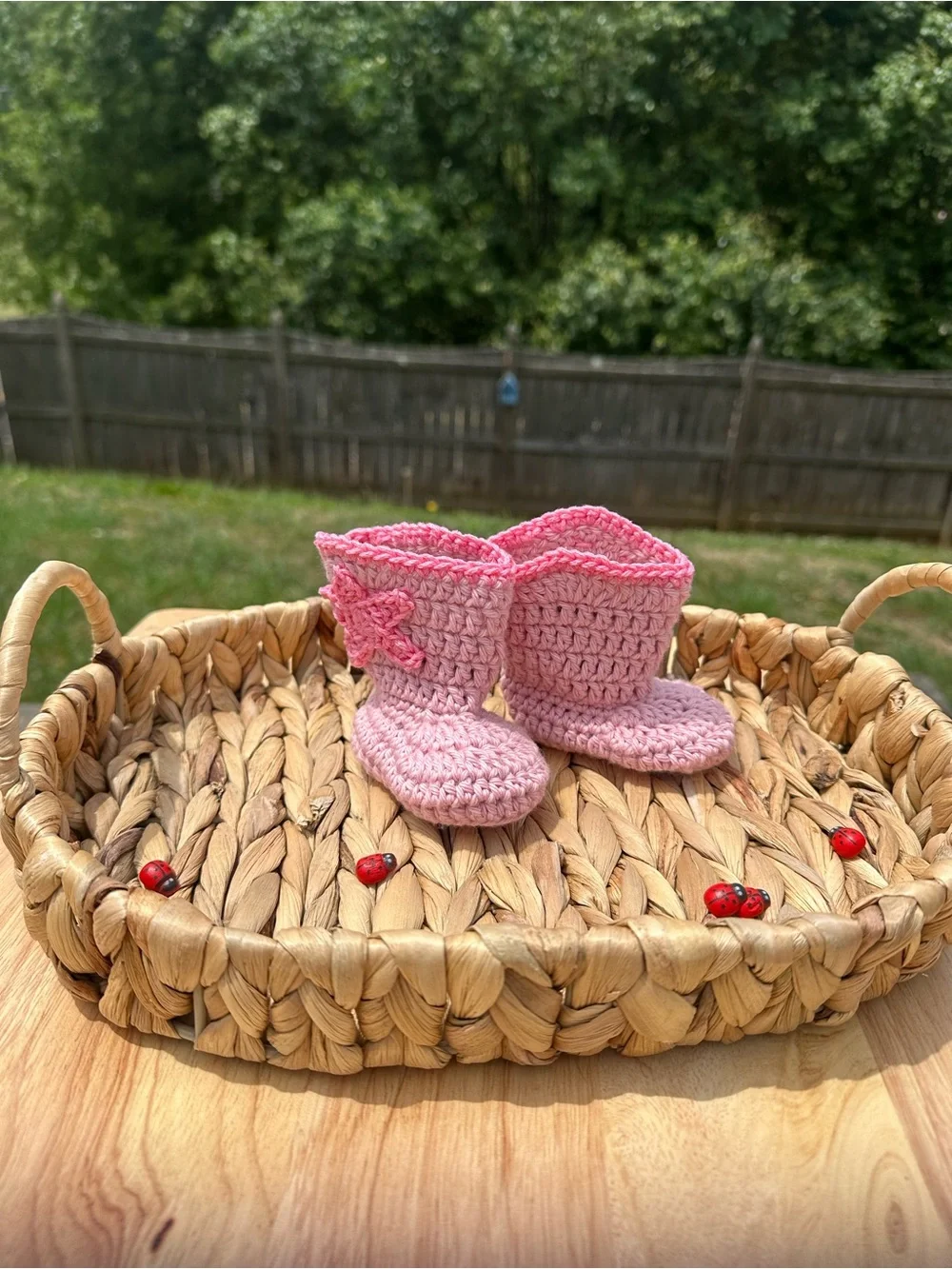 Handmade Crochet Baby Cow Boy Booties - Pink - Picture 2 of 3